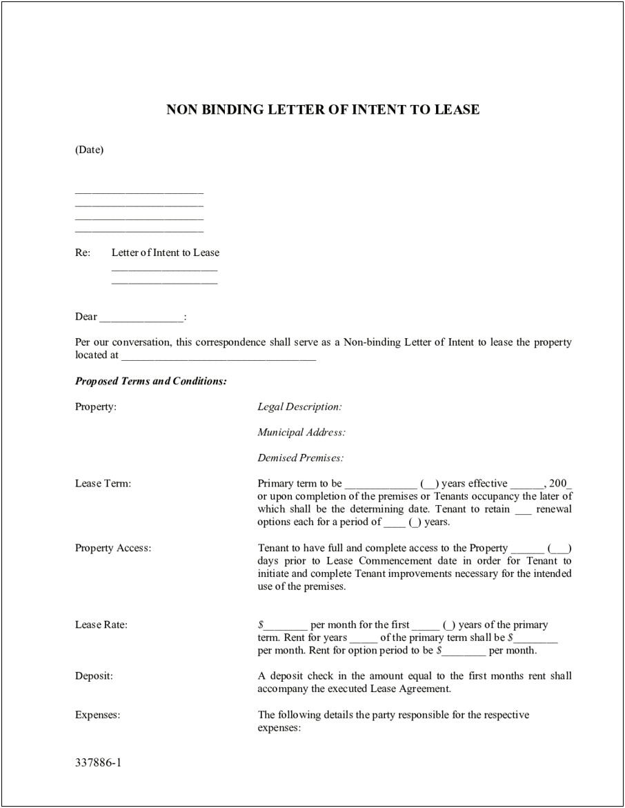 Non Binding Letter Of Intent Template Sample