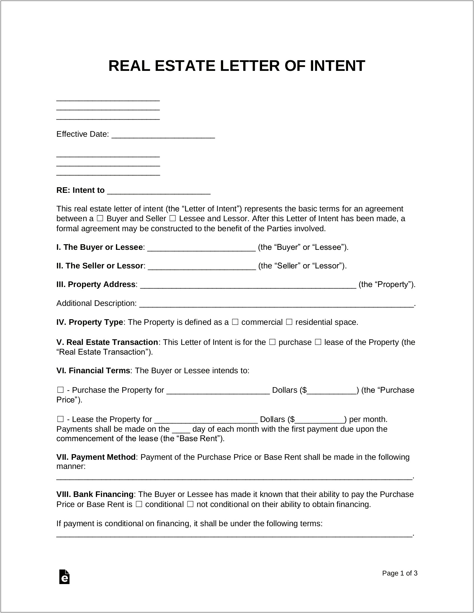 Non Binding Letter Of Intent To Purchase Template