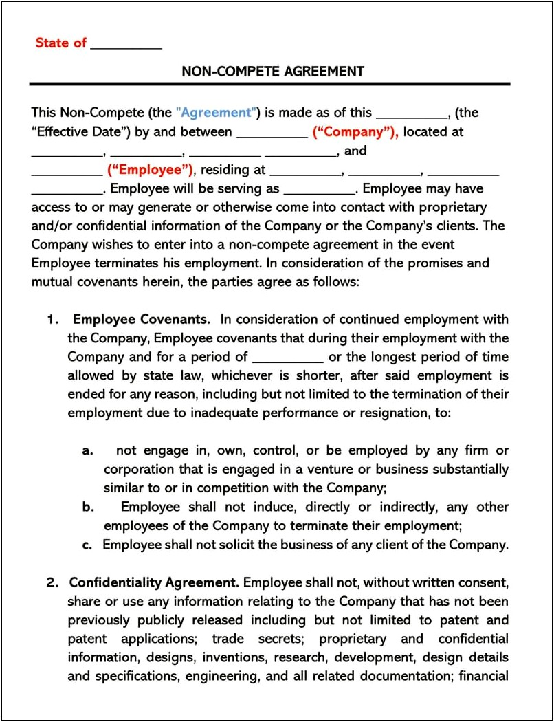 Non Compete Agreement Template Word In Spanish
