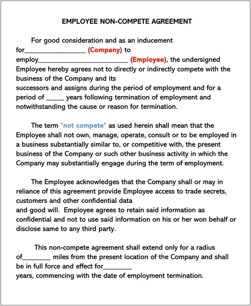 Non Compete Agreement Template Word Oregon