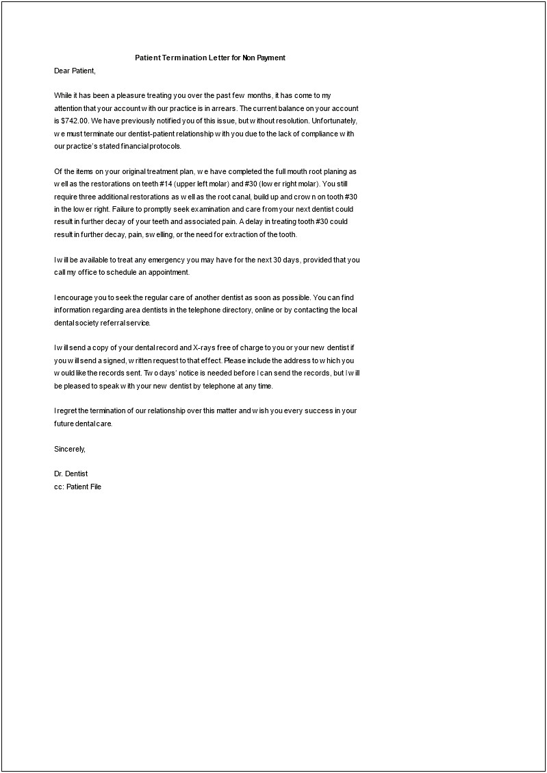 Non Compliance Letter To Patient Template