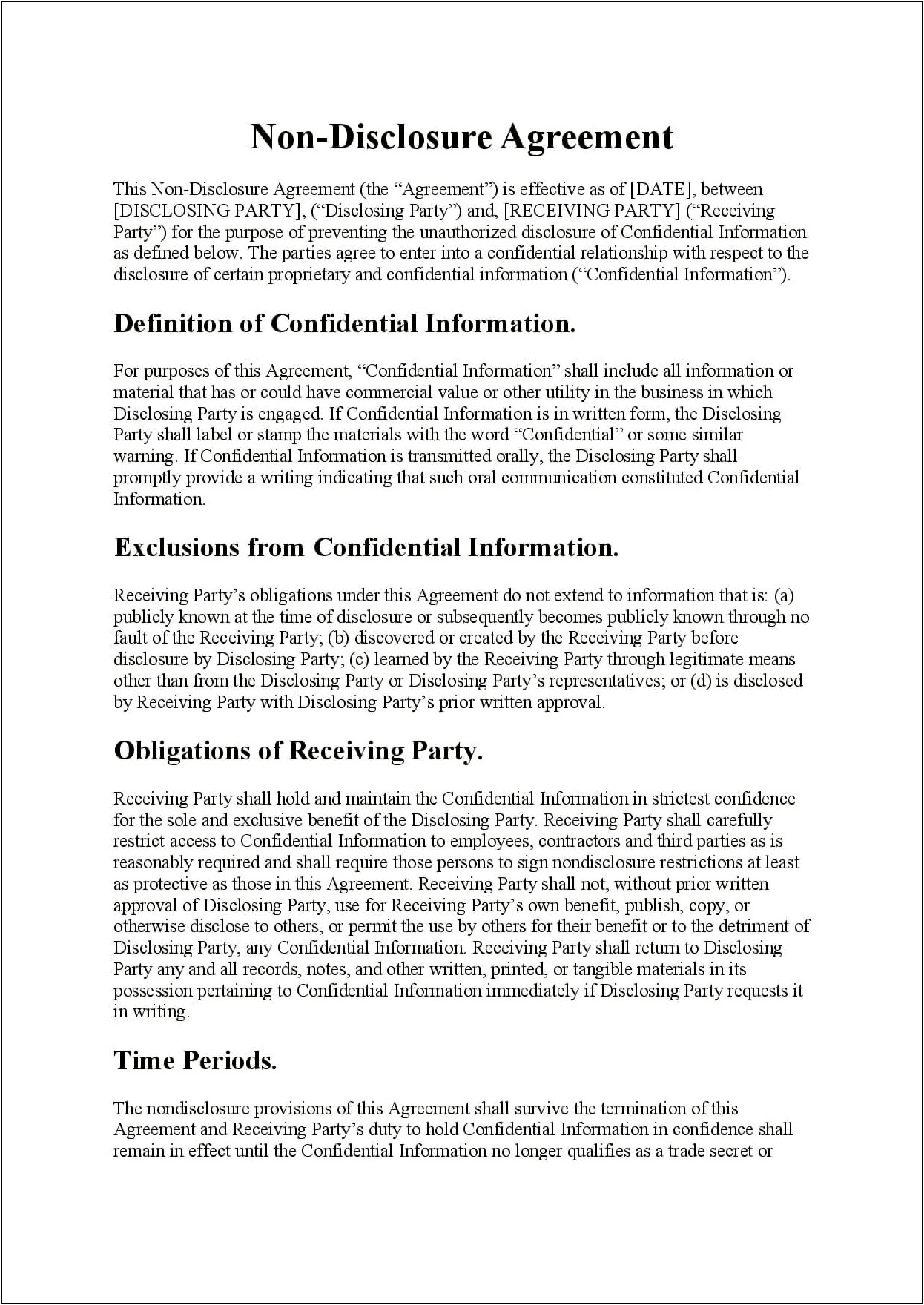 Non Disclosure Agreement Template For Word
