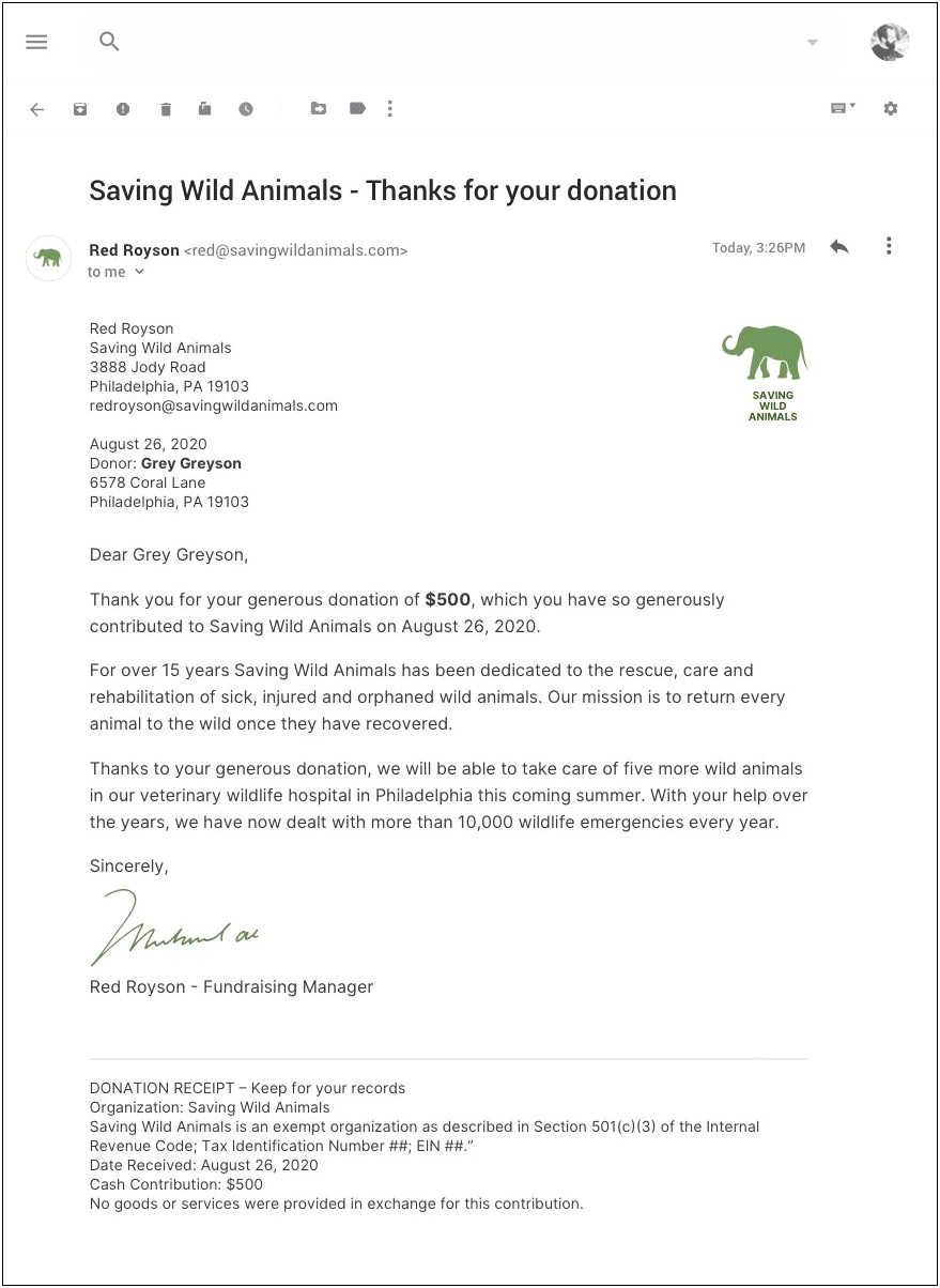 Non Profit In Kind Donation Receipt Letter Template