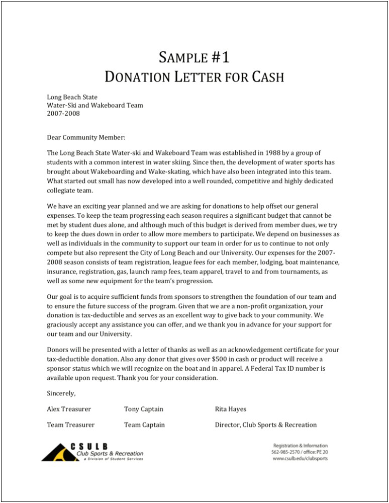 Non Profit Sponsor Letter Template Sample Letters