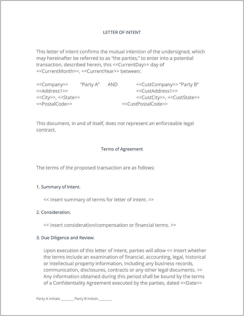 Nonbinding Letter Of Intent Contract Template