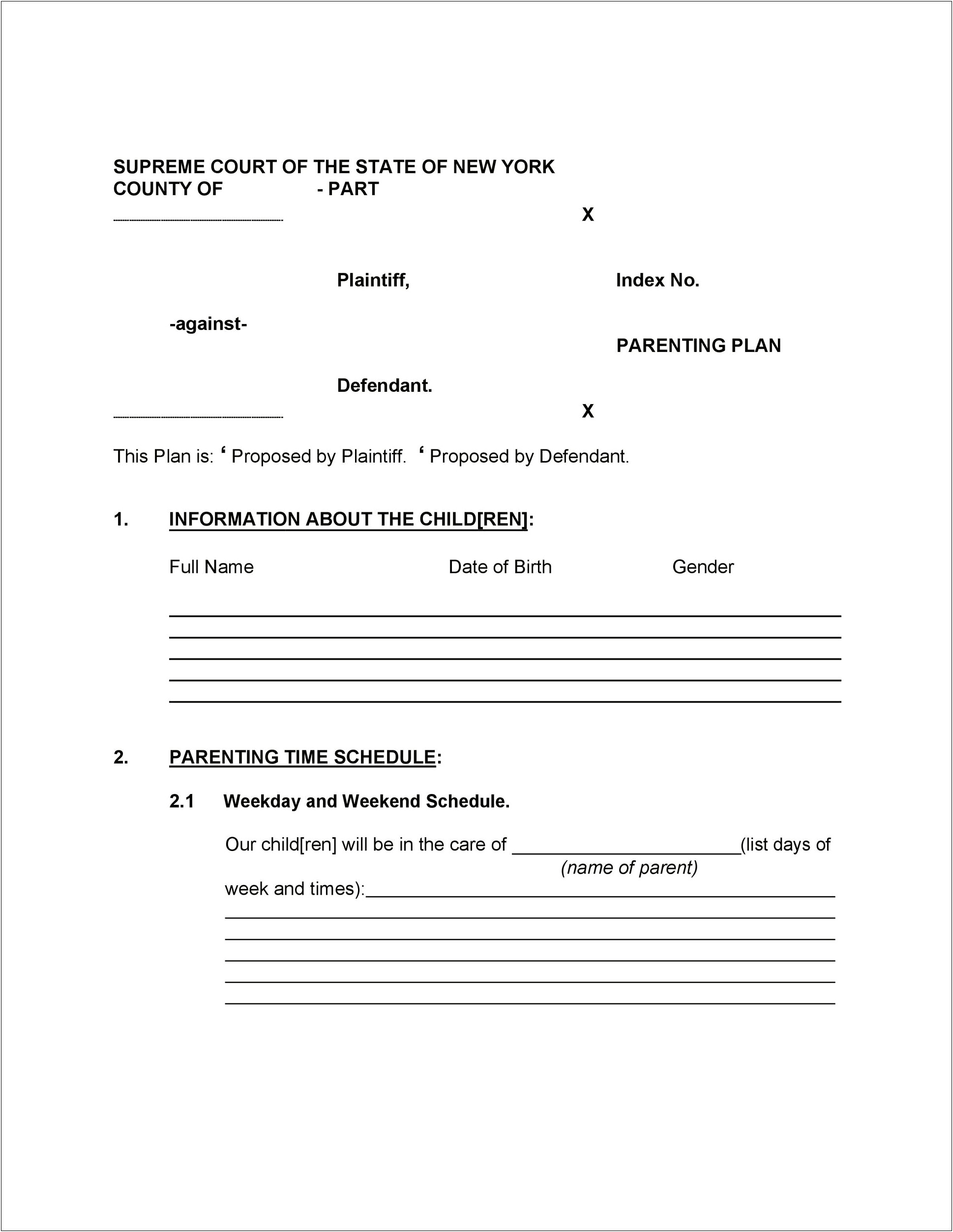 North Dakota Revised Parenting Plan Template