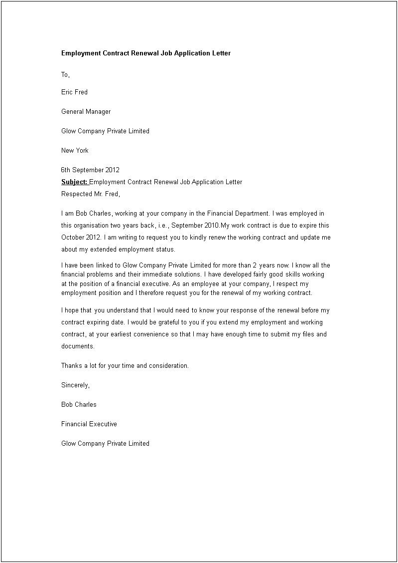 Not Renewing Employment Contract Letter Template