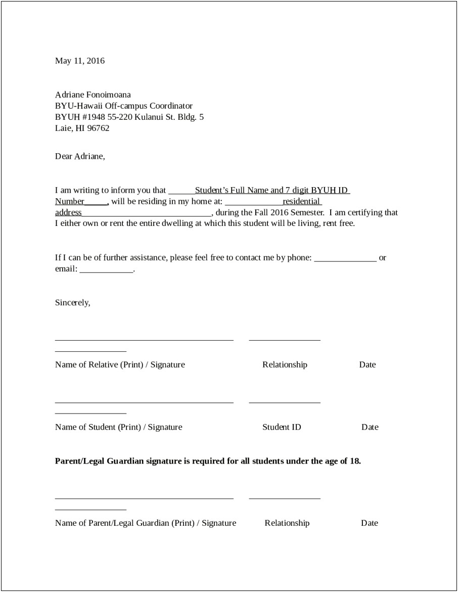 Notarized Letter For Proof Of Residency Template