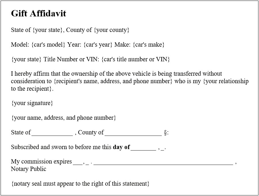 Notarized Letter Template For Vehicle Texas