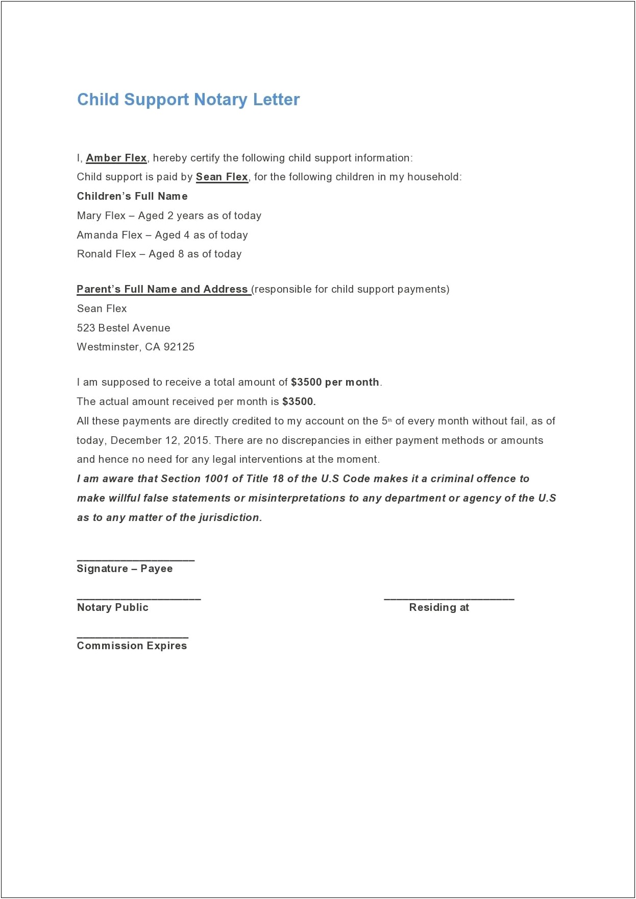 Notarized Letter Template From Family Member