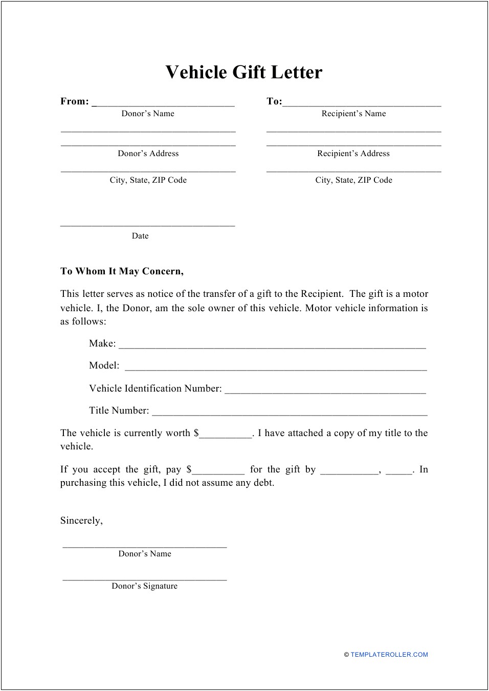 Notary Letter Template For A Car