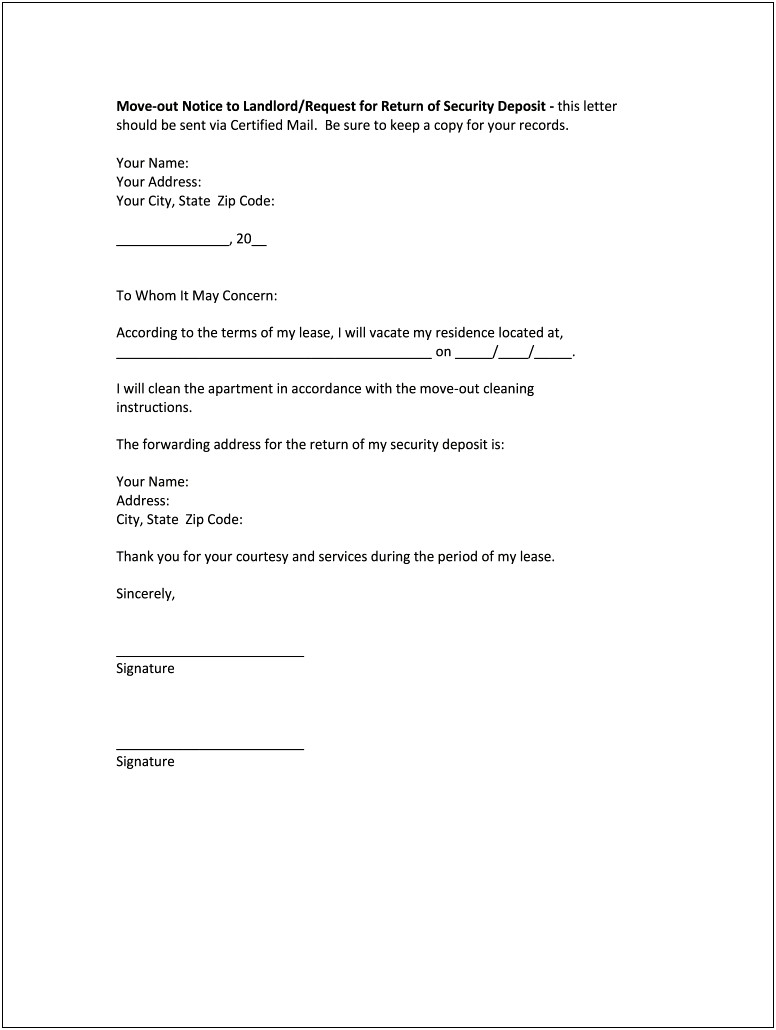 Notice Letter For Tenant To Move Out Template
