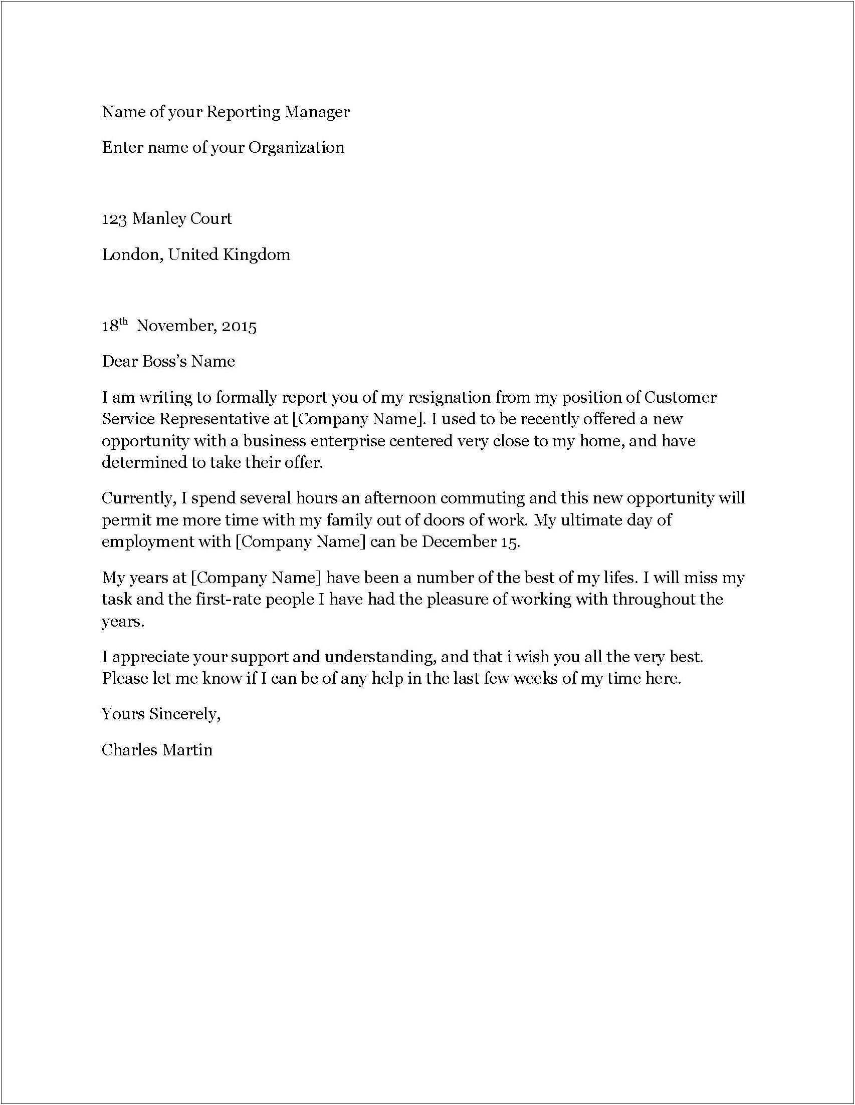 Notice Letter Template To Employer Uk