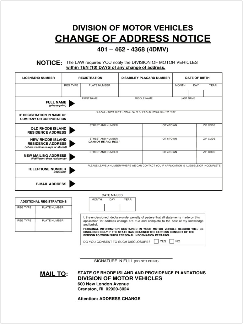 Notice Of Address Change Letter Template