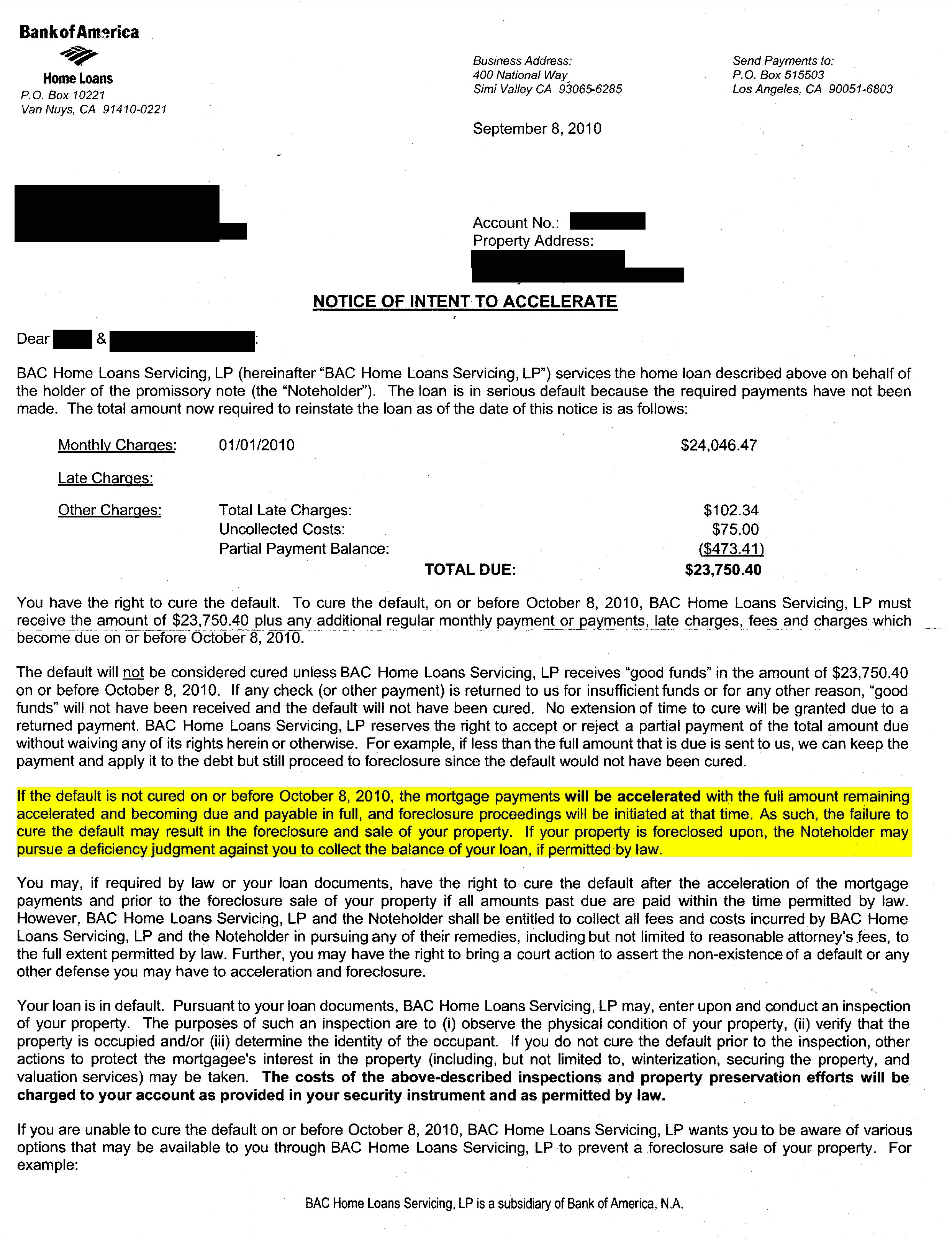 Notice Of Intent To Foreclose Letter Template