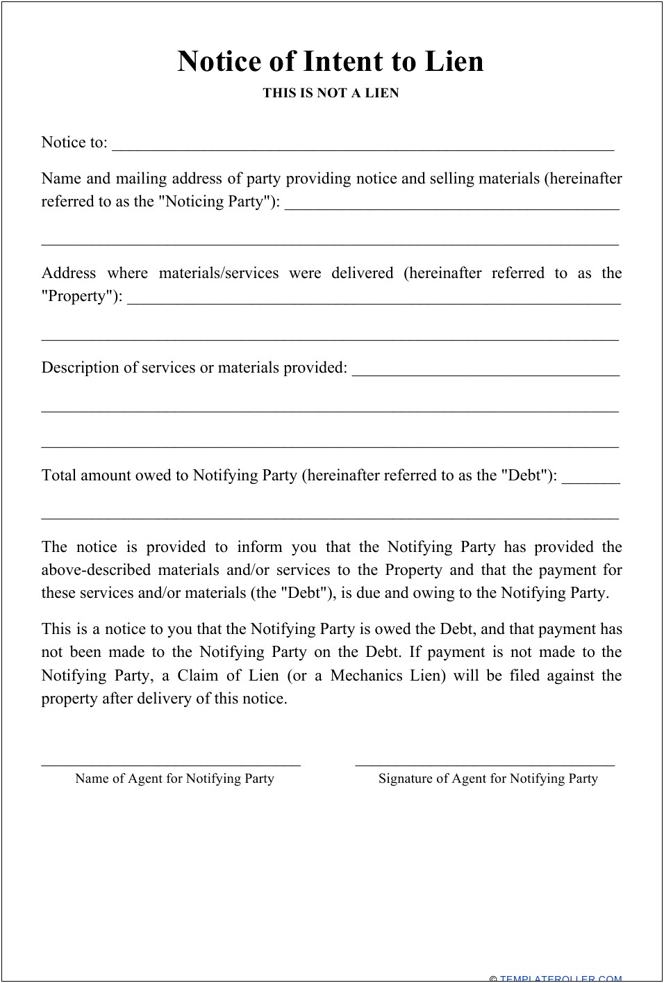 Notice Of Intent To Lien Letter Template Missouri