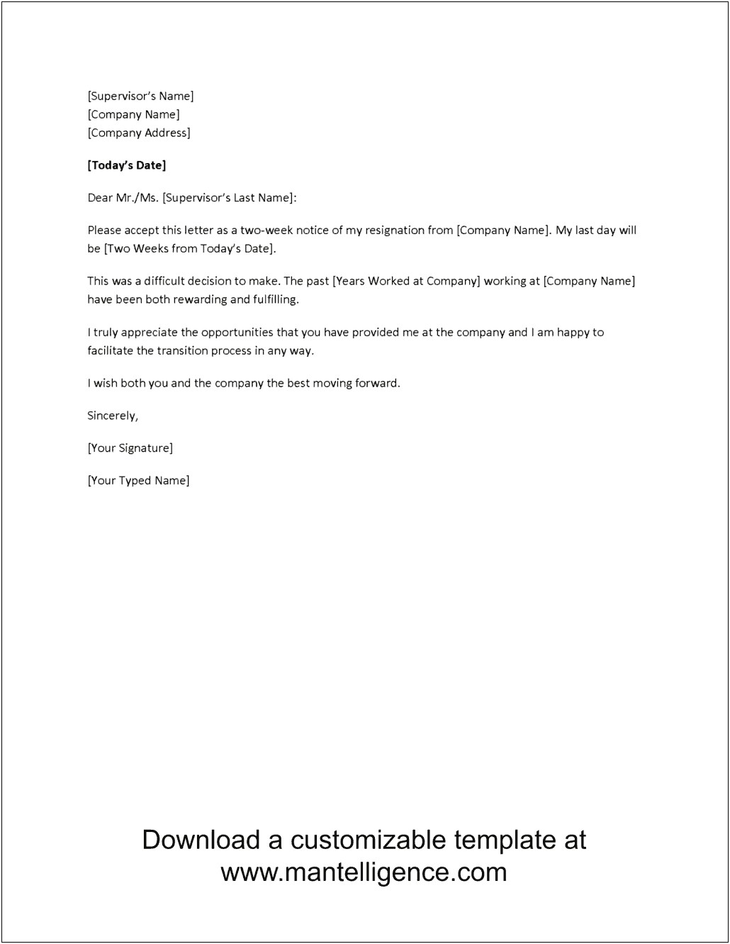 Notice Of Leaving Employment Letter Template