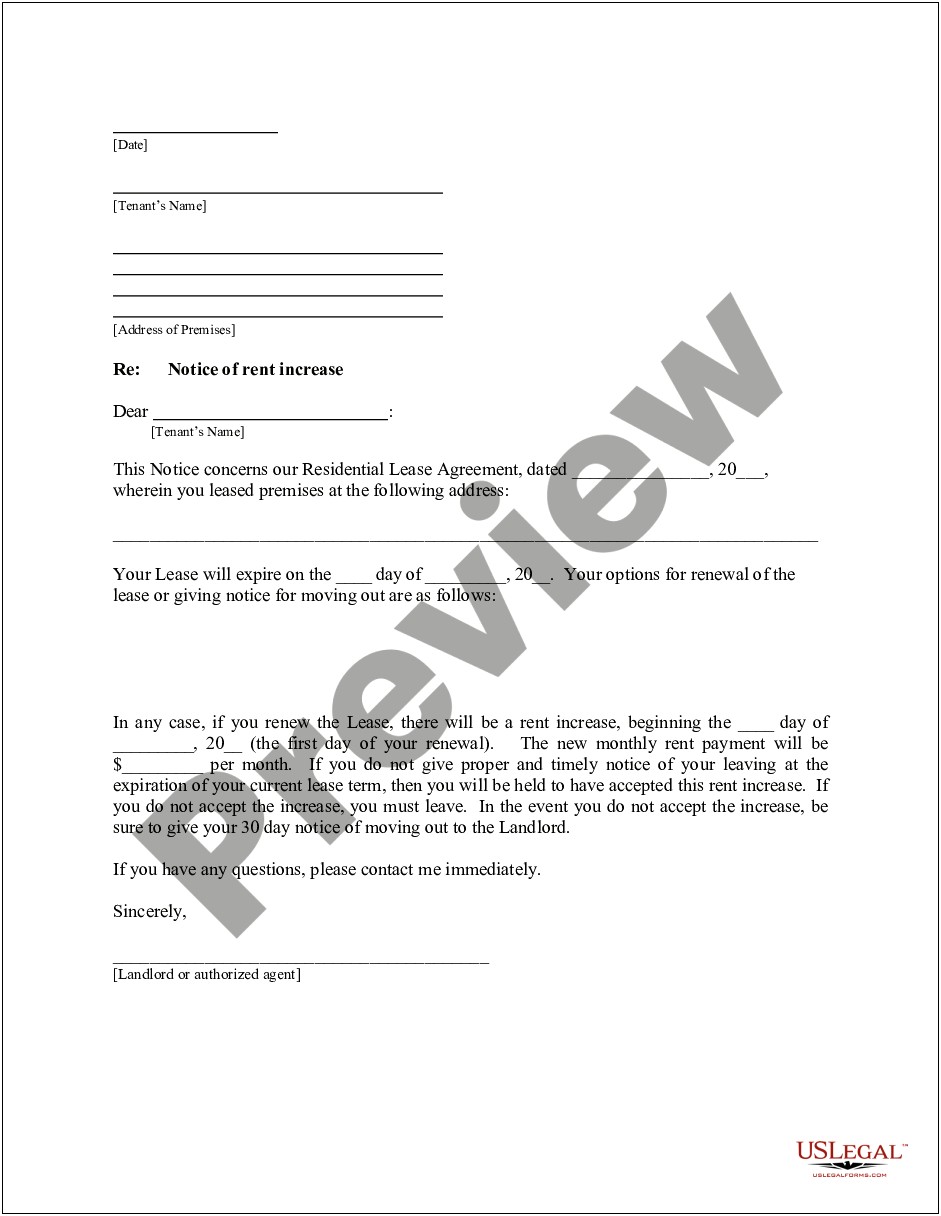 Notice Of Rent Increase Letter Template