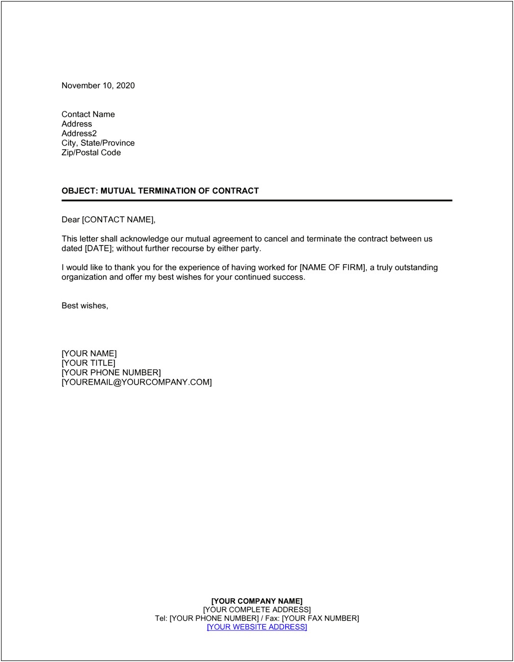 Notice Of Termination Of Employment Letter Template Uk