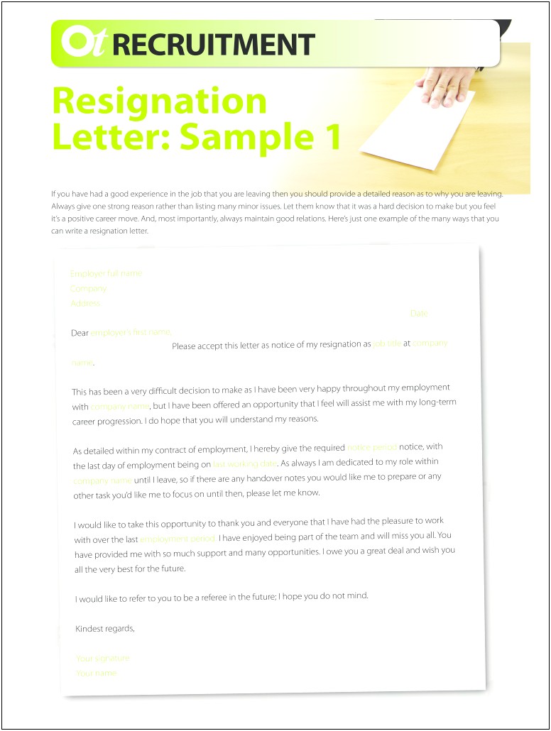 Notice To Leave Job Letter Template