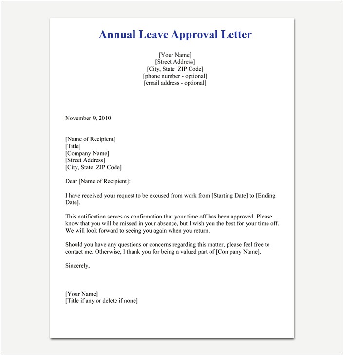 Notifying Employer Of Maternity Leave Letter Template