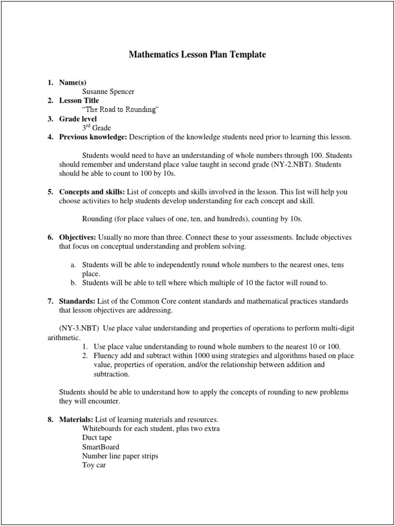 Nys Common Core Standards Lesson Plan Template