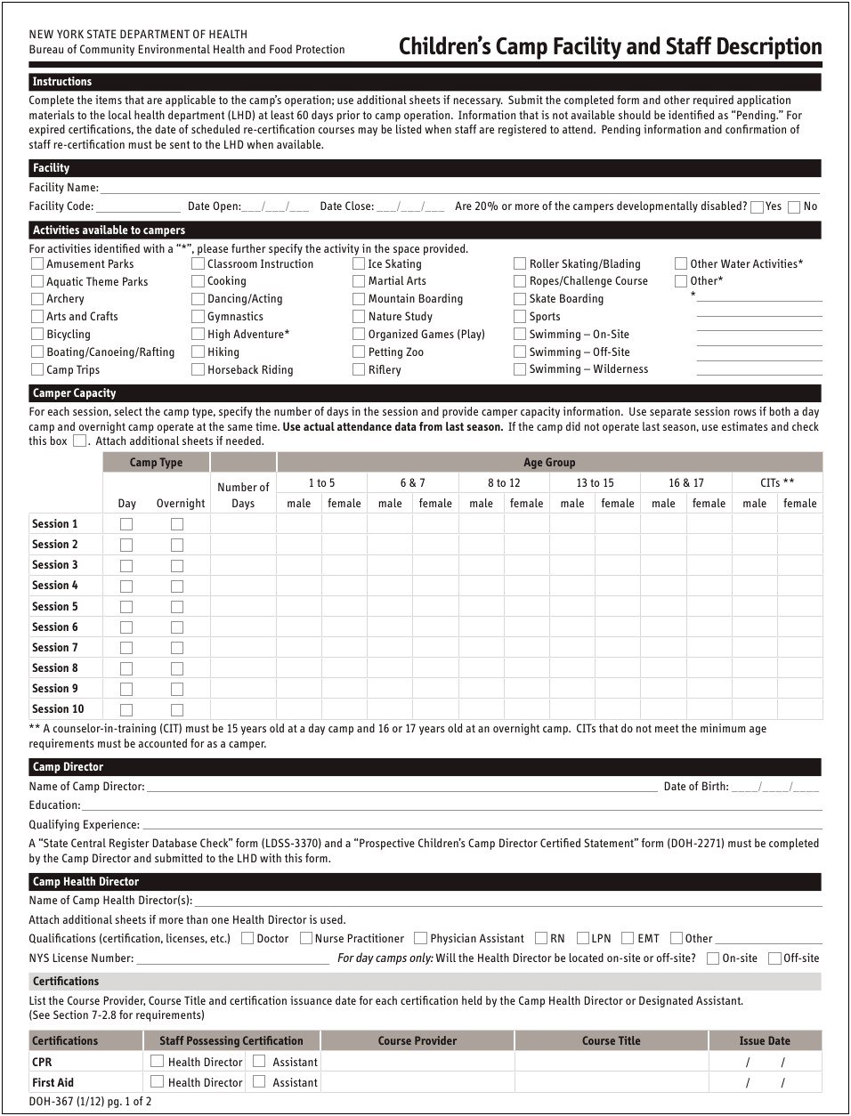 Nysdoh Children's Camp Safety Plan Template