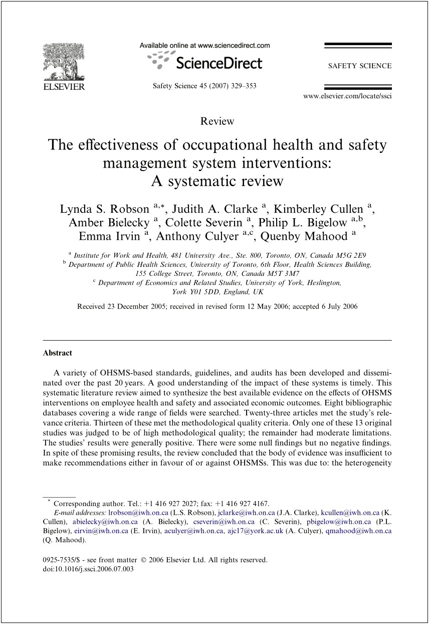 Occupational Health And Safety Management Plan Template