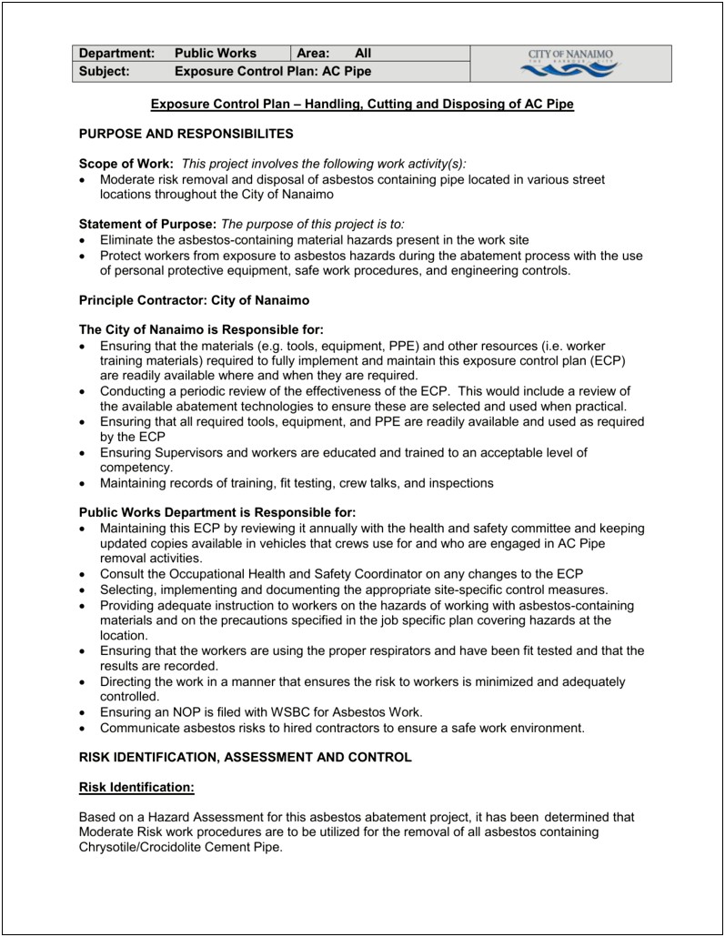 Occupational Health And Safety Plan Template Bc