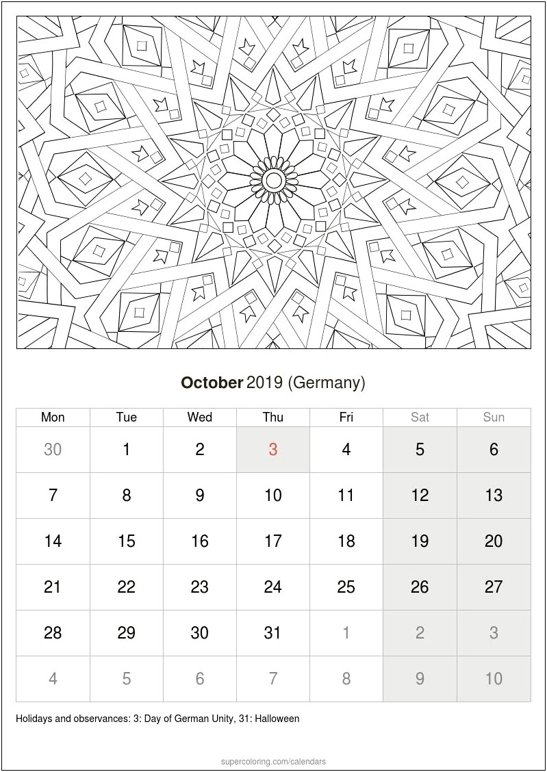 October 2019 Monthly Template Microsoft Word