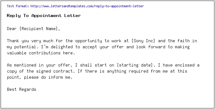 Offer Letter Acceptance Email Reply Template