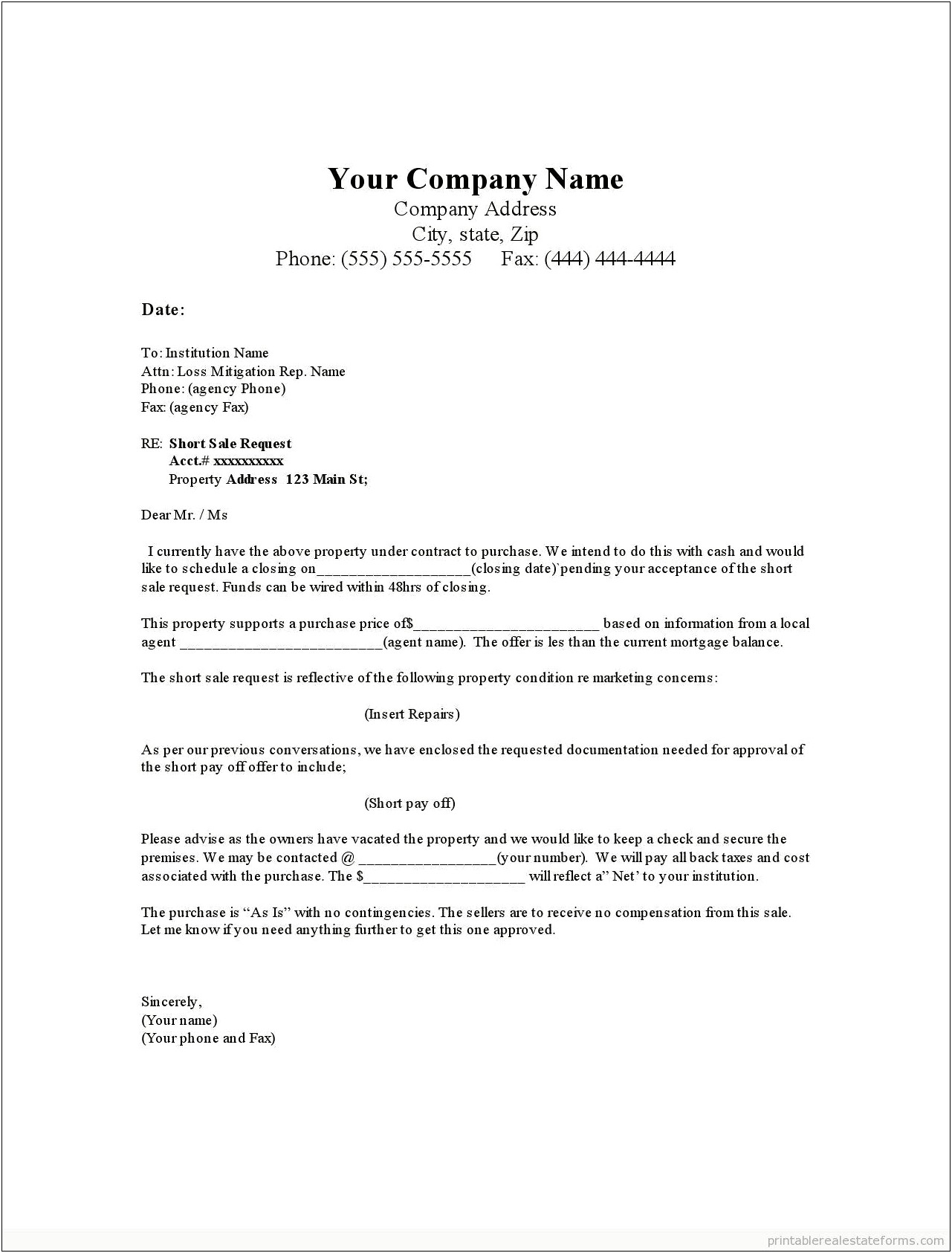 Offer Letter For A House Template