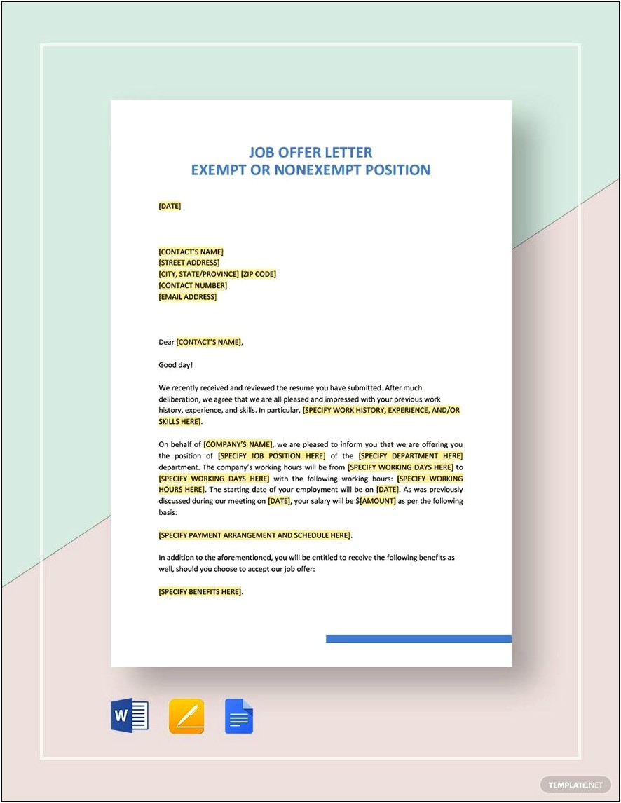 Offer Letter Template In Ms Word