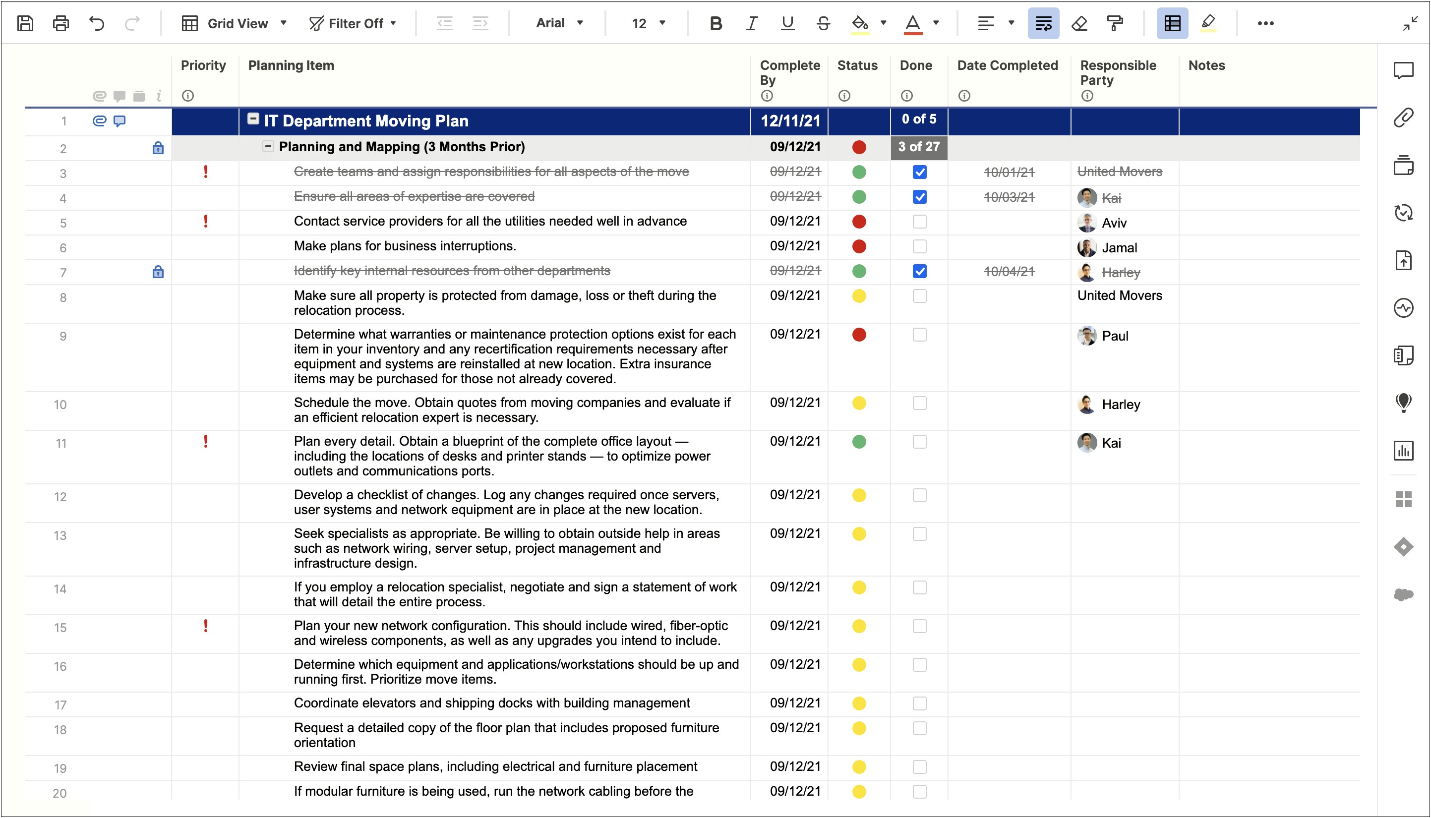 Office Move Project Plan Template Excel