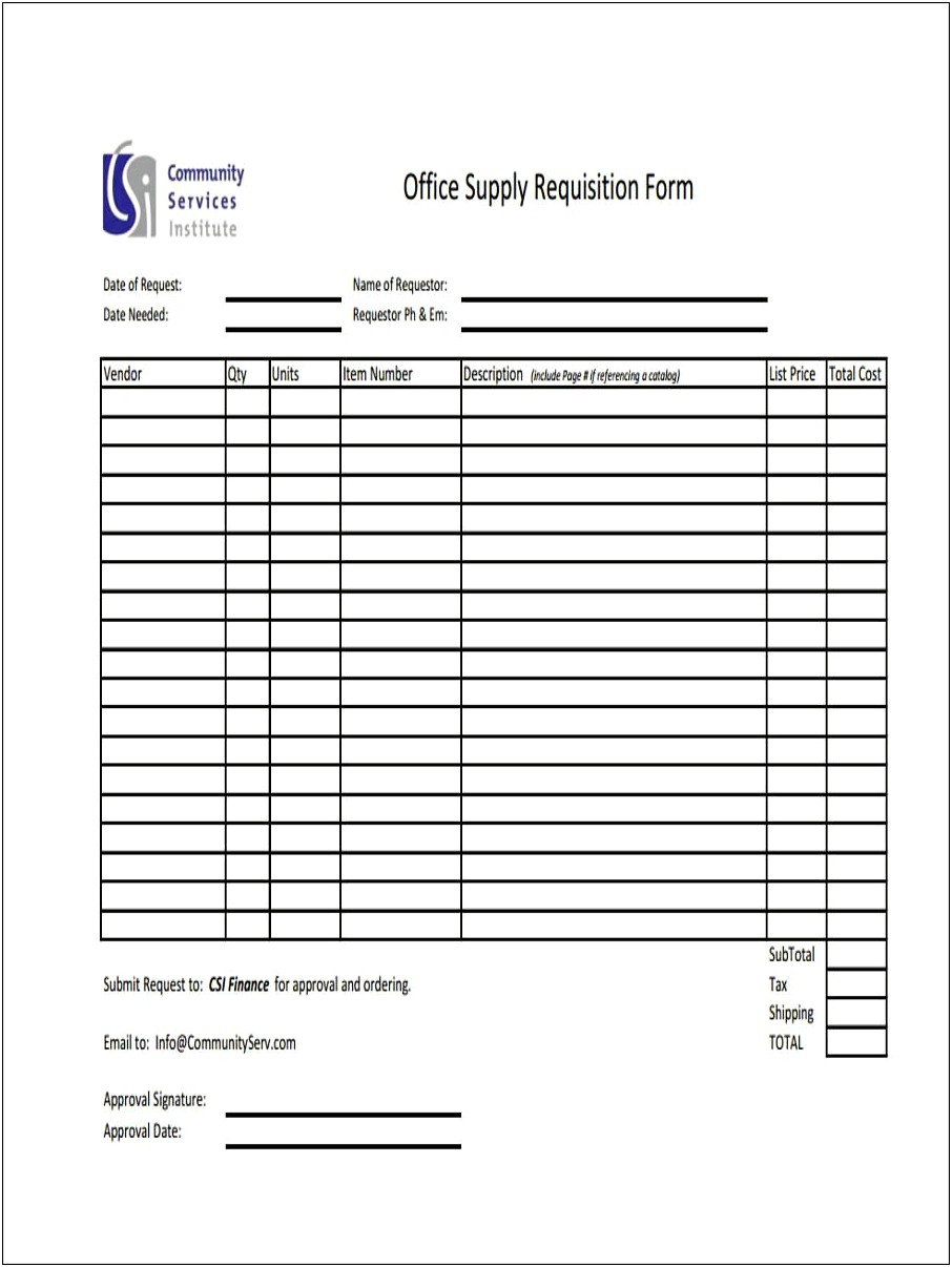 Office Supply Order List Template Word