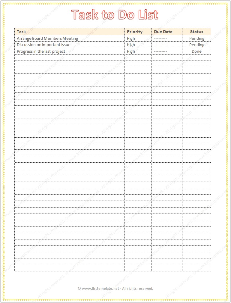 Office Word To Do List Template