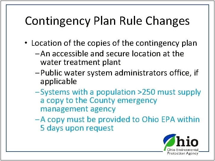 Ohio Epa Water Contingency Plan Template