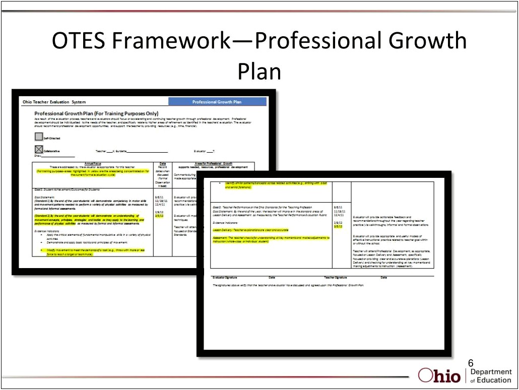 Ohio Teacher Evaluation System Professional Growth Plan Template