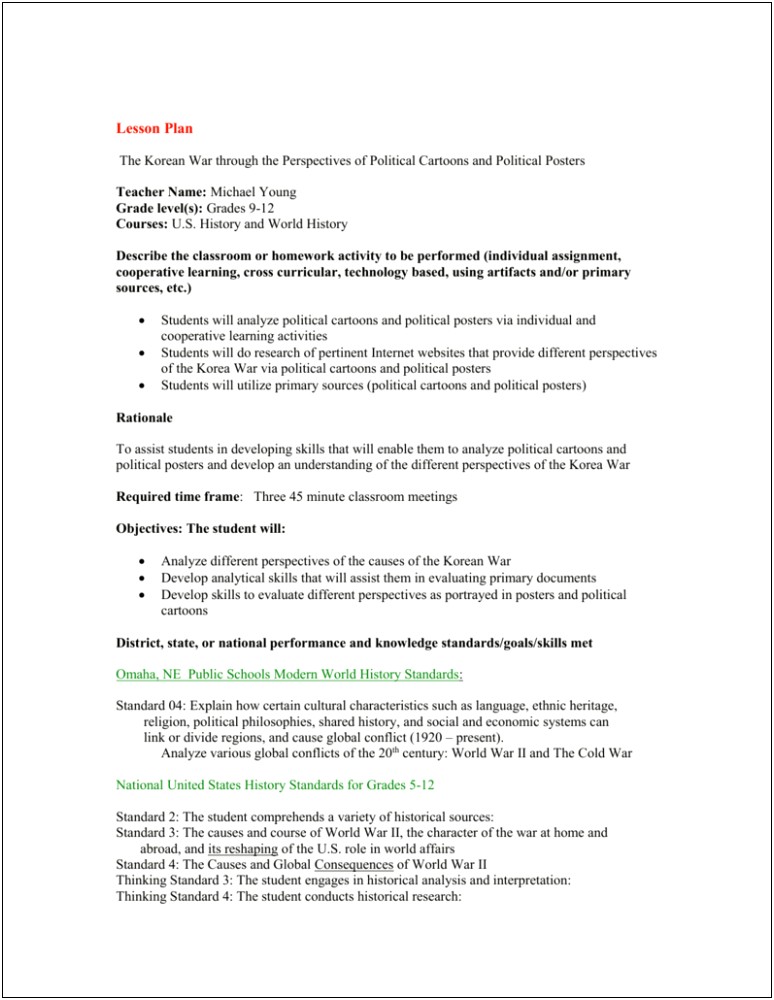 Omaha Public Schools Primary Lesson Plan Template