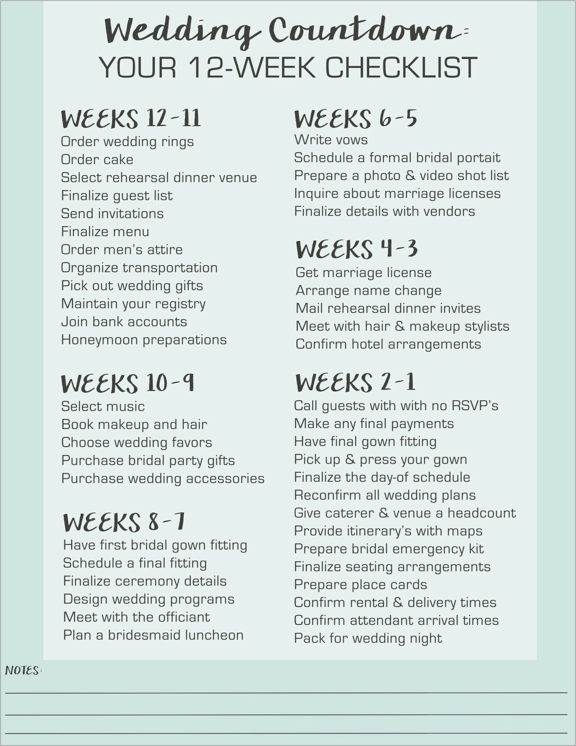 One Month Wedding Planning Checklist Template