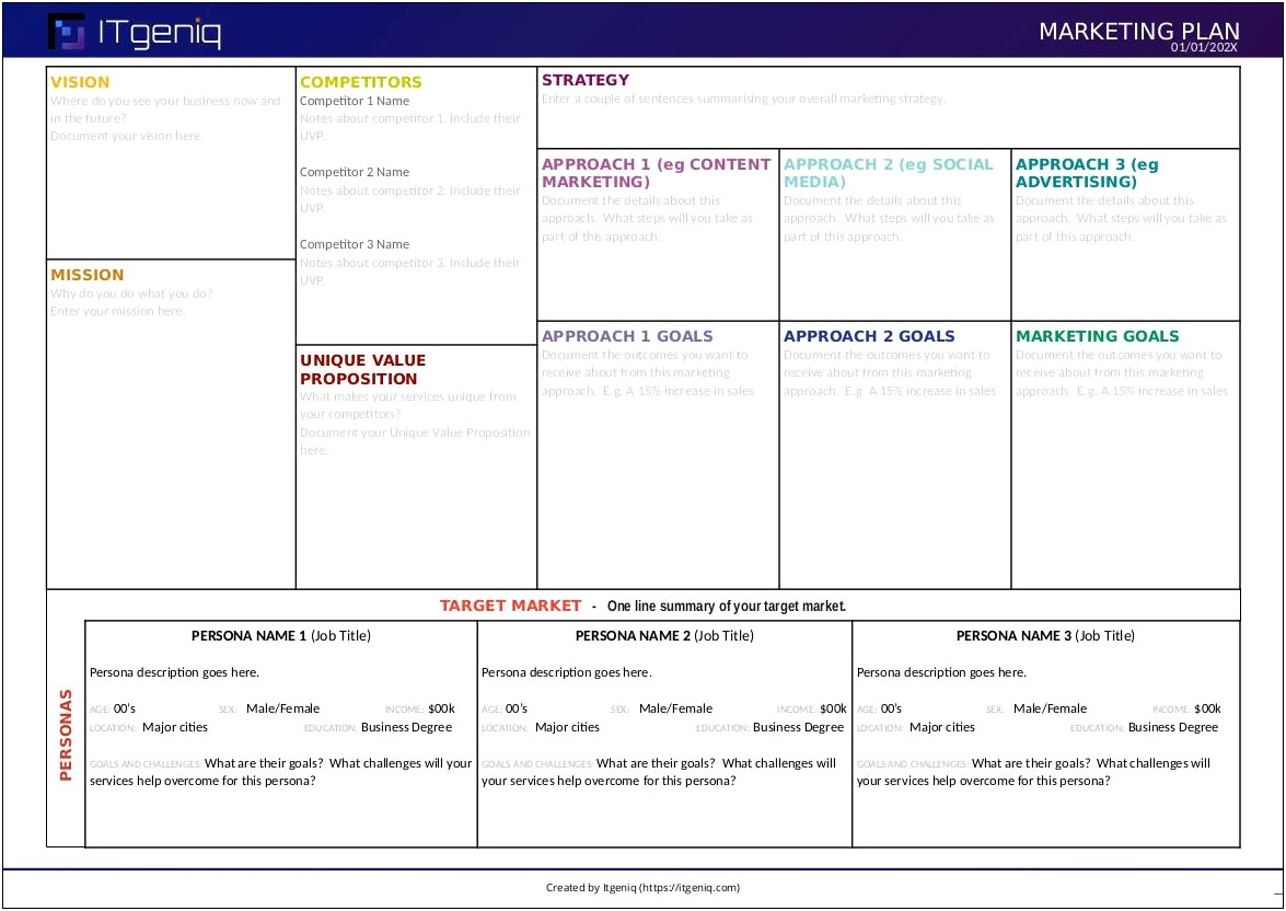 One Page Marketing Plan Template Alan Dib