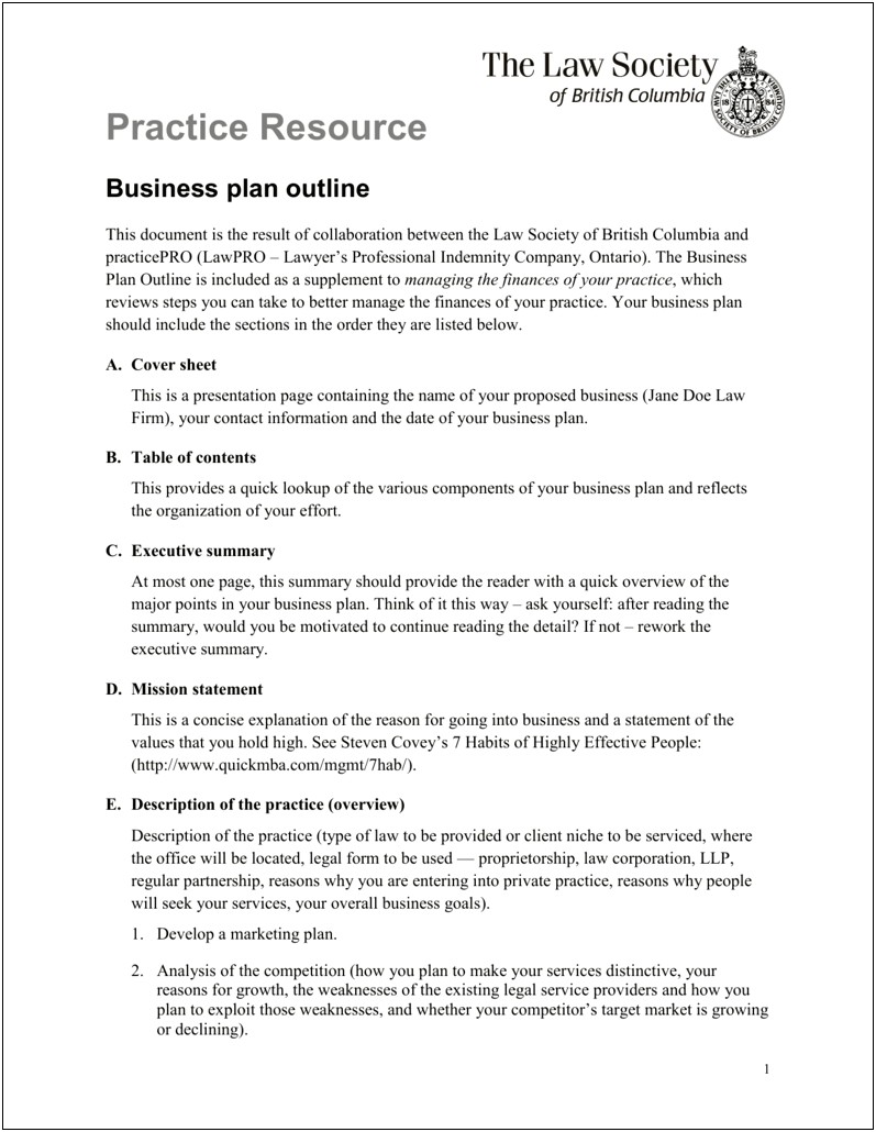 One Page Summary Business Plan Template