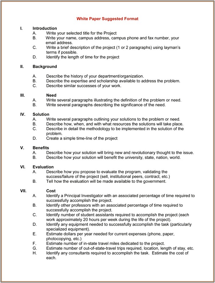 One Page White Paper Template Word Research