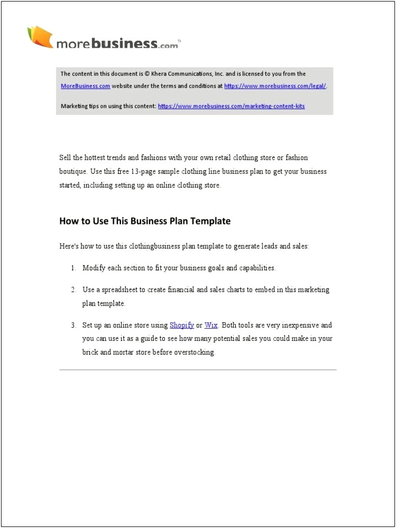 Online Clothing Boutique Business Plan Template