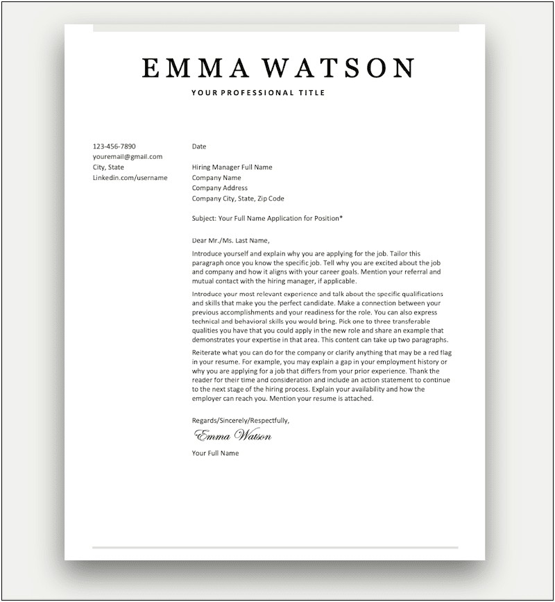 Online Cover Letter Template For Online Applications