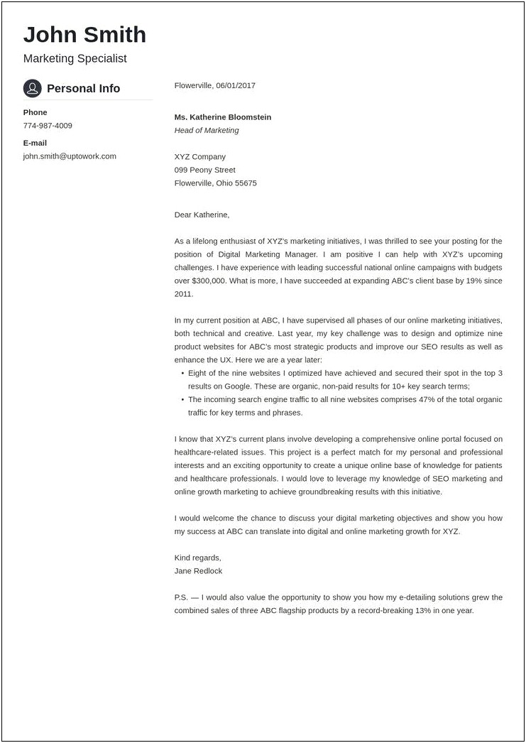 Online Job Application Cover Letter Template