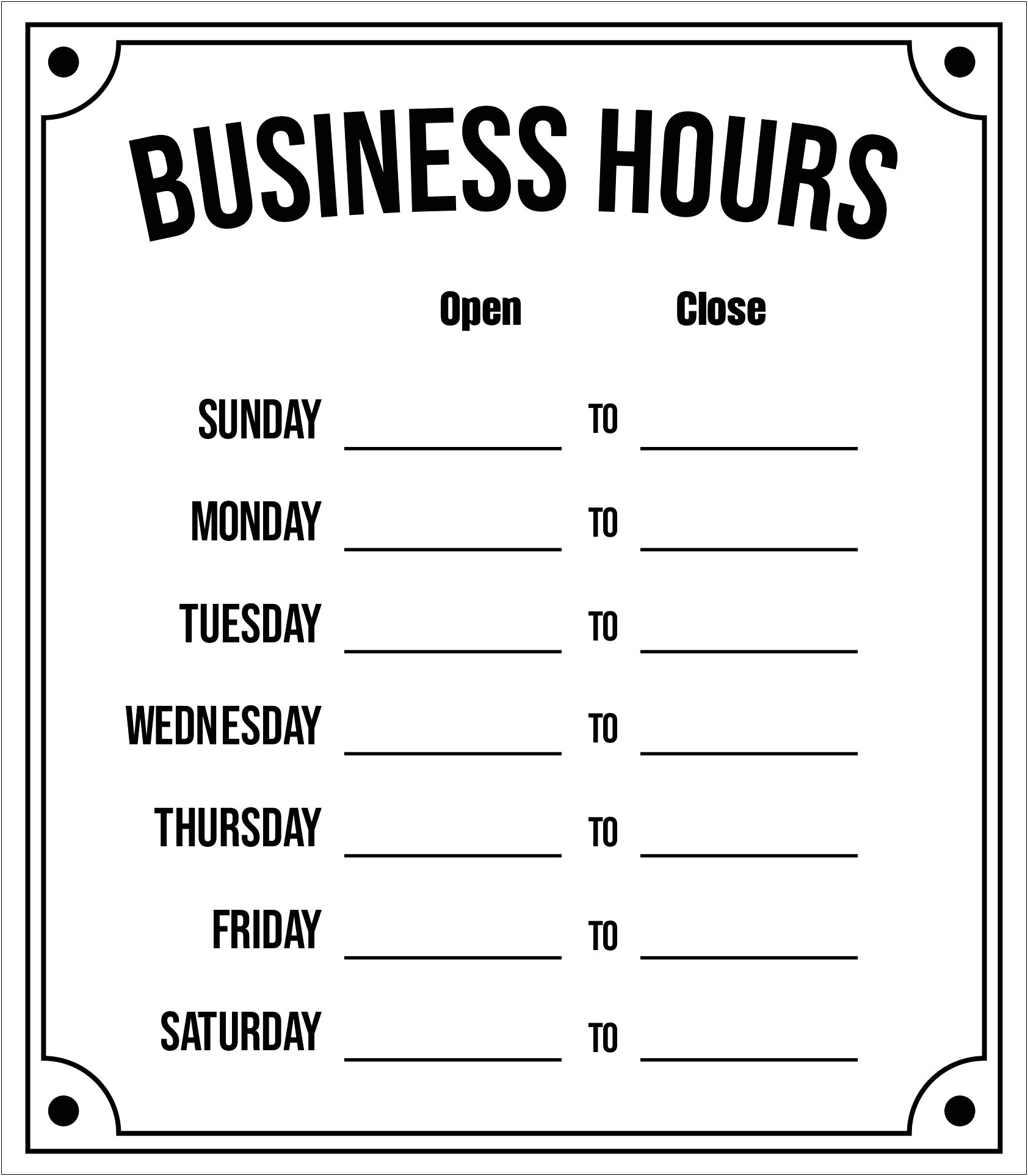 Open Hours Sign Template Free Word