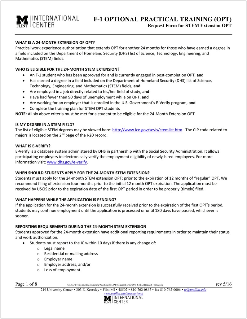 Opt Stem Extension Employer Letter Template