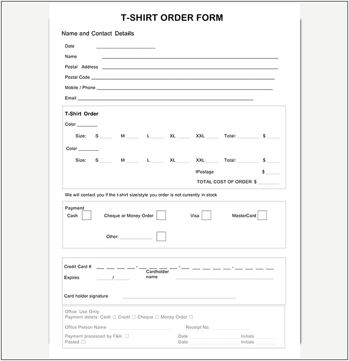 Order Form Template In Excel Or Word