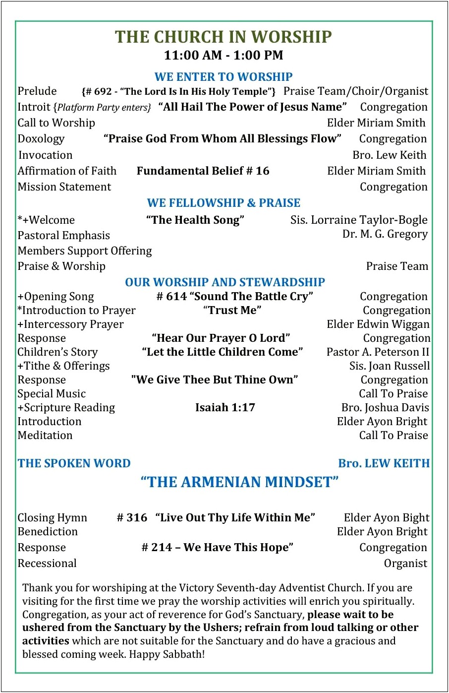 Order Of Church Service Template Word